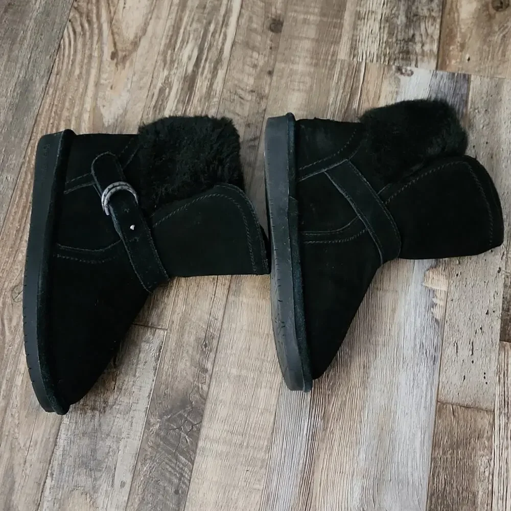 Bearpaw Youth Black‎ Faux Fur Suede Upper Wool Blend Lining Boots Size 4 Winter